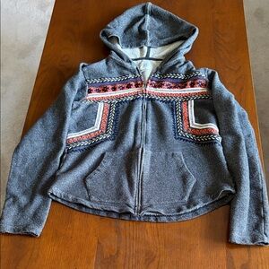 Lucky Lotus Southwestern Embroidered Gray Full Zip Hoodie Sweatshirt Size L